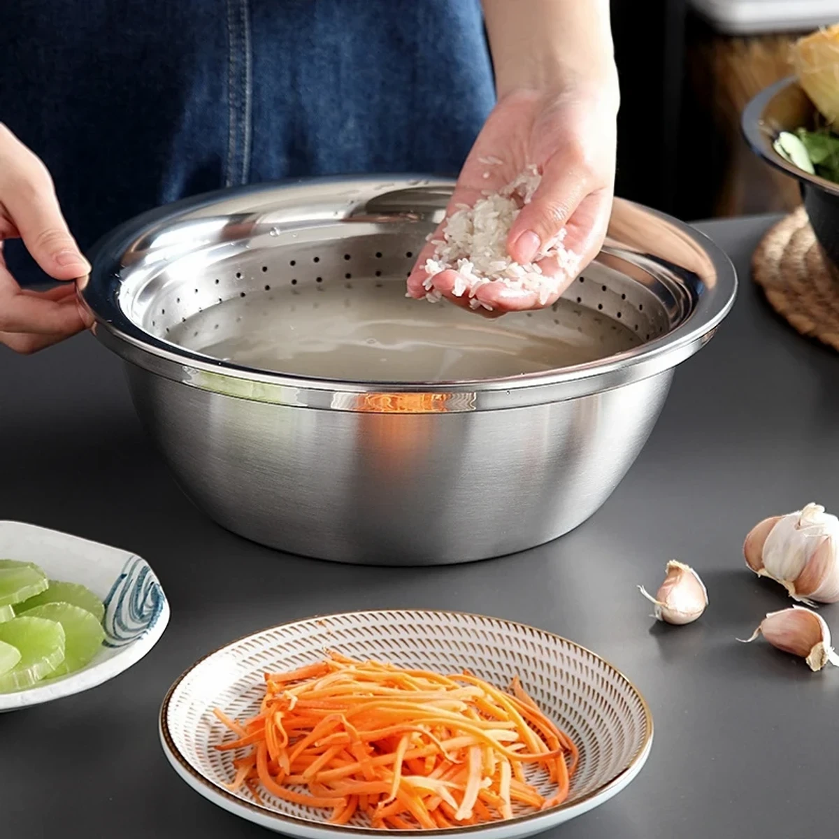 3 IN 1 VEGETABLE CUTTER WITH DRAIN BASKET - Image 4